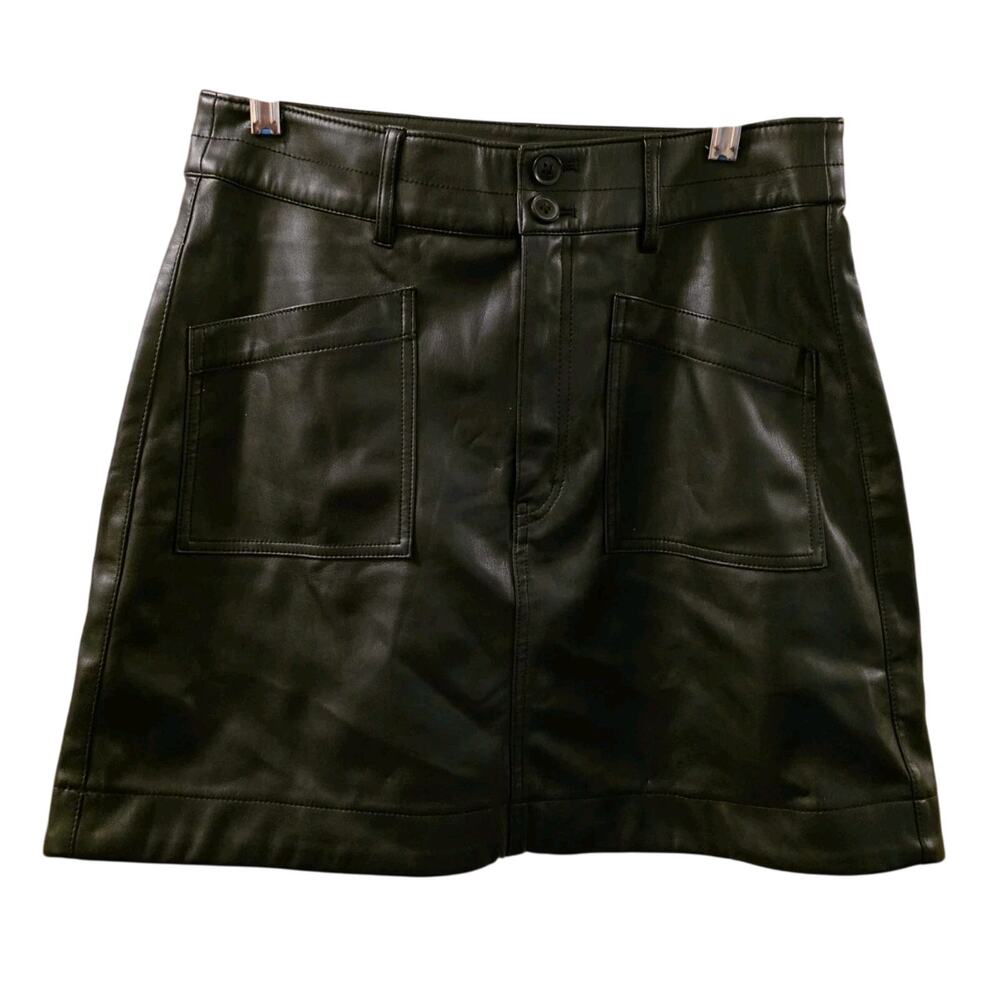 Madewell A line Mini Skirt Vegan Leather Size 6 Black Fall Faux Leather